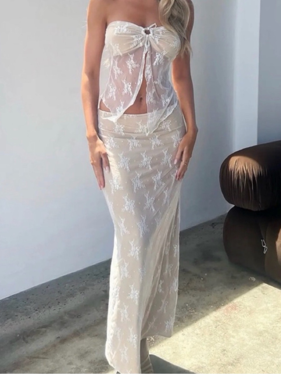 Tiger Mist Cream Lace Maxi Skirt